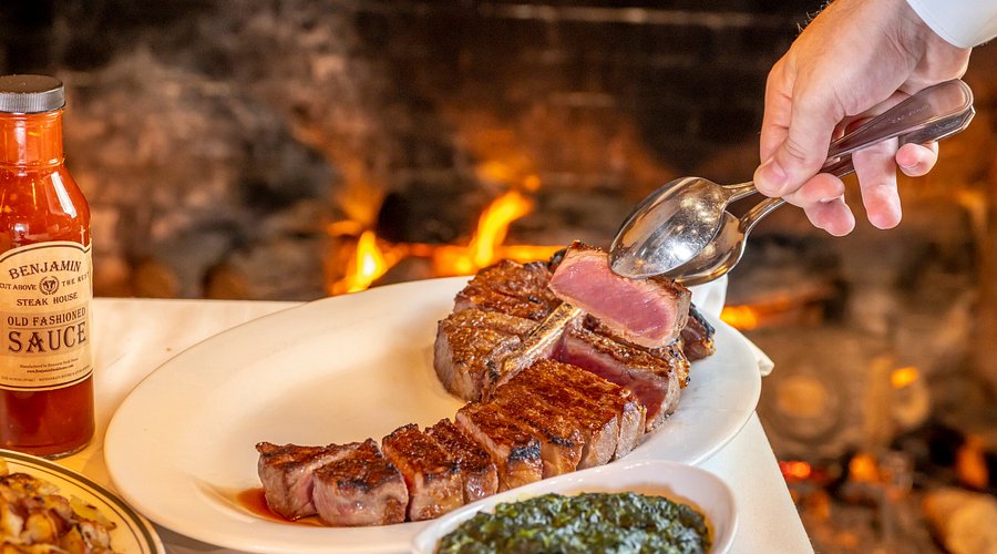 Benjamin Steakhouse signature dishes Ribeye Steak, Tomahawk Steak, Filet Mignon, and Rack of Lamb, Benjamin Salad 